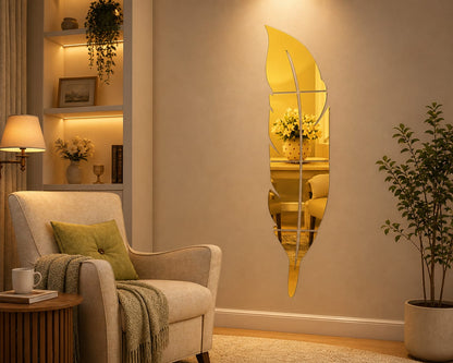EVENTO 3D Acrylic Leaf Mirror Wall Decor – Premium Acrylic Mirror Stickers | 12×48 Inches