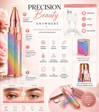 2-in-1 Flawless Eyebrow Trimmer | USB Rechargeable 2in1 Flawless Trimmer With Wire & Cleaning Brush | Eyebrow & Upper Lips Trimmer For Women (Rechargeable)