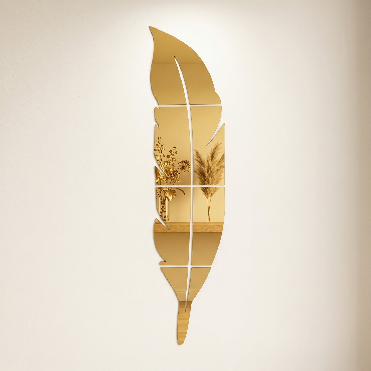 EVENTO 3D Acrylic Leaf Mirror Wall Decor – Premium Acrylic Mirror Stickers | 12×48 Inches