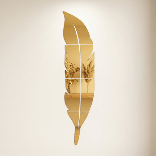 EVENTO 3D Acrylic Leaf Mirror Wall Decor – Premium Acrylic Mirror Stickers | 12×48 Inches